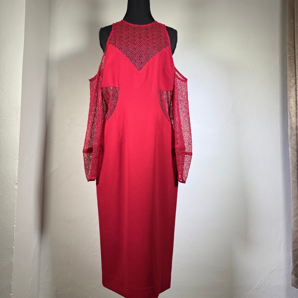 Nicholas Dress Cocktail Shoulder Scoop Lace Lipstick Midi Size 8 NWT $650 MSRP